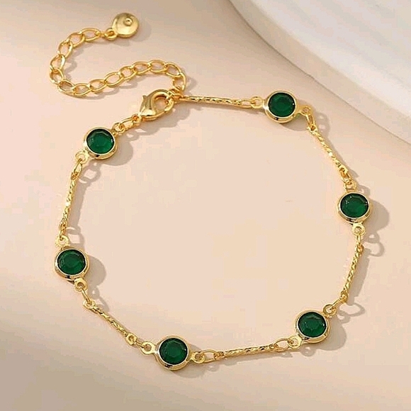 Emerald Green Gold Plated Zircon Choker Bracelet Matching Set - Picture 5 of 9